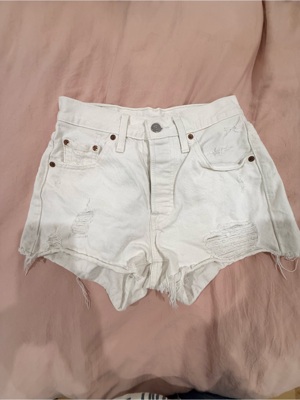 Levi's White Distressed High-Rise Jean Shorts
